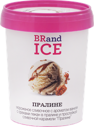 Мороженое BRAND ICE Пралине, сливочное ванильное с орехами пекан в глазури пралине и карамельной прослойкой 12%, без змж, пластиковый стакан, 300г