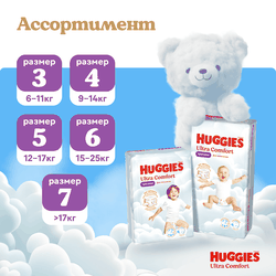 Трусики-подгузники для мальчиков HUGGIES Ultra Comfort, 3 6–11кг, 54шт