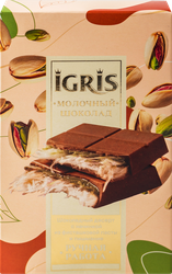 Изображение товара Шоколад молочный IGRIS с начинкой из фисташковой пасты и пишмание, 150г