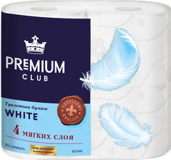 Изображение товара Бумага туалетная PREMIUM CLUB белая, 4-слоя, 4шт