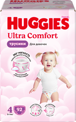 Изображение товара Подгузники-трусики для девочек HUGGIES Ultra Comfort 4 9–14кг, 92шт