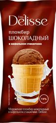 Изображение товара Мороженое DELISSE Пломбир шоколадный 15%, без змж, вафельный стаканчик, 70г