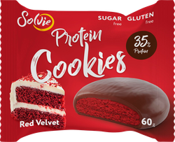Изображение товара Печенье протеиновое SOLVIE Red Velvet 35% белка в молочном шоколаде, без сахара, 60г