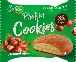 Изображение товара Печенье протеиновое SOLVIE Лесной орех 35% белка в молочной карамели, без сахара, 60г