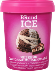 Мороженое BRAND ICE Чизкейк шоколадно-ванильный, с ароматом чизкейка с кремовой начинкой, без змж, пластиковый стакан, 250г