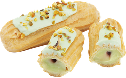 Изображение товара Пирожные MIREL Эклеры с фисташковым заварным кремом и малиной, 235г