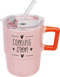 Изображение товара Кружка HOMECLUB Rainbow с трубочкой, керамика, пластик, 400мл, Арт. BS-2