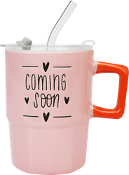 Изображение товара Кружка HOMECLUB Rainbow с трубочкой, керамика, пластик, 400мл, Арт. BS-2