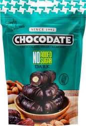 Изображение товара Конфеты CHOCODATE финики с миндалем, в темном шоколаде, без добавления сахара, 100г