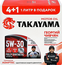 Изображение товара Масло моторное TAKAYAMA Adaptec 5W–30 C3 SN/CF Акция, 4л+1л