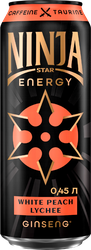 Изображение товара Напиток энергетический NINJA STAR Белый персик, личи газированный, 0.45л