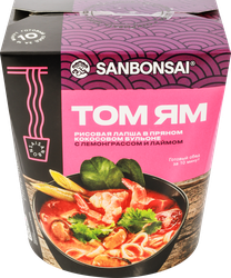 Изображение товара Лапша рисовая SANBONSAI Том Ям, в пряном кокосовом бульоне с лемонграссом и лаймом, 123г