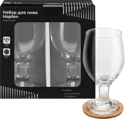 Изображение товара Набор для пива HOMECLUB Hopfen 2 бокала 420 мл и 2 бирдекеля