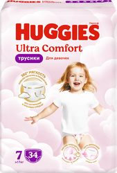 Изображение товара Подгузники-трусики для девочки HUGGIES Ультра Комфорт 7, 17кг+, 34шт