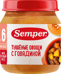 Изображение товара Пюре мясо-овощное SEMPER Тушеные овощи с говядиной, с 6 месяцев, 100г