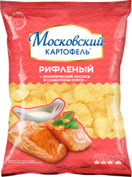 Изображение товара Чипсы картофельные МОСКОВСКИЙ КАРТОФЕЛЬ Рифленые со вкусом атлантического лосося в сливочном соусе, 120г