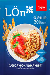 Изображение товара Каша овсяно-льняная LON с клубникой и папайей, моментальная, 30г
