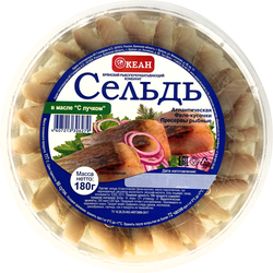 Изображение товара Сельдь слабосоленая ОКЕАН в масле с лучком, 180г