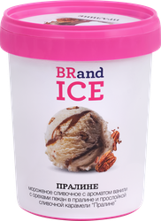 Изображение товара Мороженое BRAND ICE Пралине, сливочное с ароматом ванили и орехом пекан 12%, без змж, пластиковый стакан, 500г