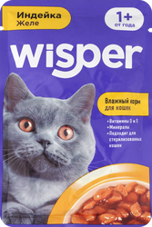 Изображение товара Корм влажный для кошек WISPER с индейкой в желе, 75г