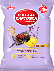 Изображение товара Чипсы картофельные РУССКАЯ КАРТОШКА со вкусом стейка с перцем, 105г