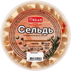 Изображение товара Сельдь Тихоокеанская ОКЕАН филе-кусочки в ароматизированном масле, 180г