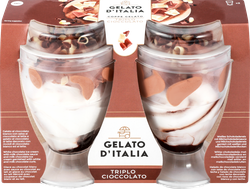 Изображение товара Мороженое GELATO D`ITALIA Итальянское мороженое со вкусом три шоколада, без змж, пластиковый стакан, 180г