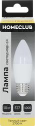 Изображение товара Лампа светодиодная HOMECLUB свеча 10Вт E27 теплый свет, Арт. LED-C39-10E2727