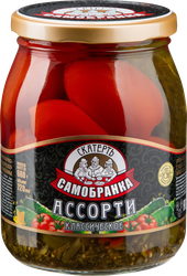 Изображение товара Ассорти маринованное СКАТЕРТЬ-САМОБРАНКА Томаты и огурцы, 720мл
