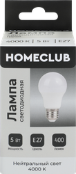 Изображение товара Лампа светодиодная HOMECLUB груша 5Вт E27 нейтральный свет, Арт. LED-A55-5E2740
