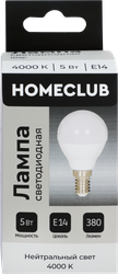 Изображение товара Лампа светодиодная HOMECLUB шар 5Вт E14 нейтральный свет, Арт. LED-G45-5E1440