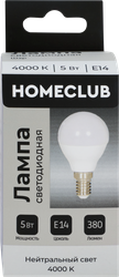 Изображение товара Лампа светодиодная HOMECLUB шар 5Вт E14 теплый свет, Арт. LED-G45-5E1427