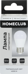 Изображение товара Лампа светодиодная HOMECLUB шар 10Вт E27 нейтральный свет, Арт. LED-G45-10E2740