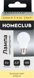 Изображение товара Лампа светодиодная HOMECLUB груша 5Вт E27 теплый свет, Арт. LED-A55-5E2727