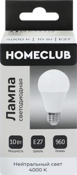 Изображение товара Лампа светодиодная HOMECLUB груша 10Вт E27 нейтральный свет, Арт. LED-A60-10E2740