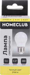 Изображение товара Лампа светодиодная HOMECLUB шар 5Вт E27 теплый свет, Арт. LED-G45-5E2727
