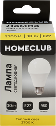 Изображение товара Лампа светодиодная HOMECLUB груша 10Вт E27 теплый свет, Арт. LED-A60-10E2727