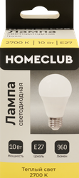Изображение товара Лампа светодиодная HOMECLUB груша 10Вт E27 теплый свет, Арт. LED-A60-10E2727