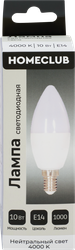 Изображение товара Лампа светодиодная HOMECLUB свеча 10Вт E14 нейтральный свет, Арт. LED-C39-10E1440