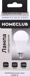 Изображение товара Лампа светодиодная HOMECLUB груша 15Вт E27 нейтральный свет, Арт. LED-A60-15E2740