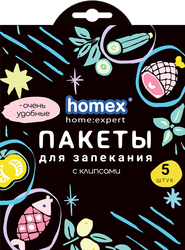 Изображение товара Пакеты для запекания HOMEX HOME:EXPERT Очень удобные, 30x40см, с клипсами, Арт. 1630, 5шт