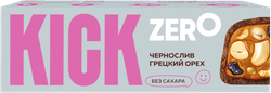 Изображение товара Батончик арахисовый KICK Zero, с изюмом, черносливом и грецким орехом в шоколаде, без сахара, 45г