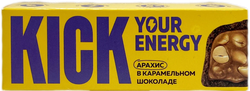 Изображение товара Батончик арахисовый KICK Your Energy, в карамельном шоколаде, без сахара, 45г
