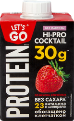 Изображение товара Коктейль молочный LET'S GO Клубника высокобелковый без лактозы, без сахара, без змж, 500г