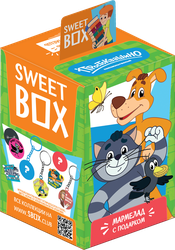 Изображение товара Мармелад жевательный SWEET BOX Простоквашино, апельсин/яблоко/клубника/персик/манго, с подарком, 10г