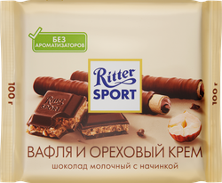 Изображение товара Шоколад молочный RITTER SPORT вафля и ореховый крем, 100г