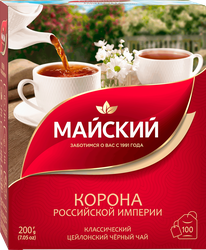 Чай черный МАЙСКИЙ Корона Российской Империи Цейлонский байховый листовой, 100пак