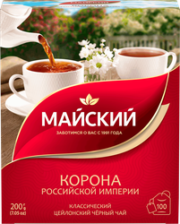 Чай черный МАЙСКИЙ Корона Российской Империи Цейлонский байховый листовой, 100пак