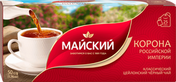 Чай черный МАЙСКИЙ Корона Российской Империи Цейлонский байховый листовой, 25пак