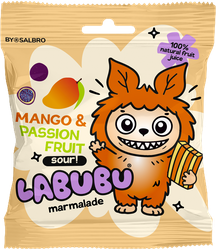Изображение товара Мармелад жевательный LABUBU кусочки ремешка, кислый, манго-маракуйя, 45г
